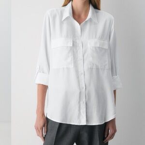 Aritzia Babaton White Button-Up Shirt w Front Flap Pockets